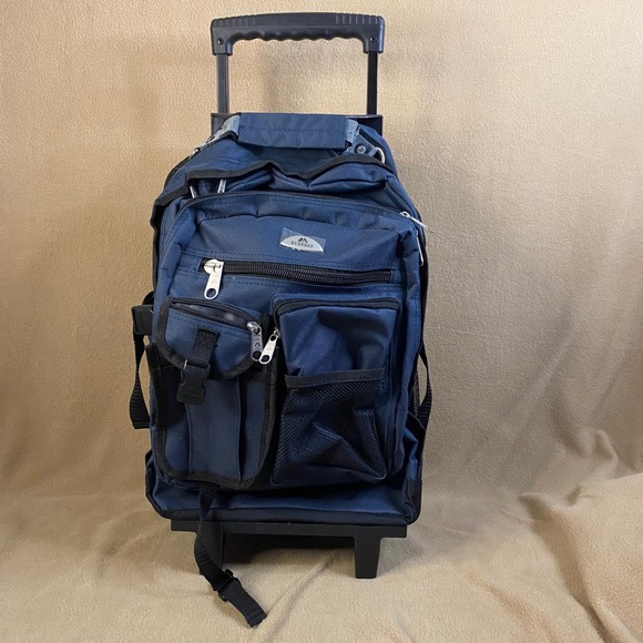 Everest Rolling Backpack Wheeled CarryOn Luggage Travel School Bag Navy Blue EUC - Picture 1 of 10